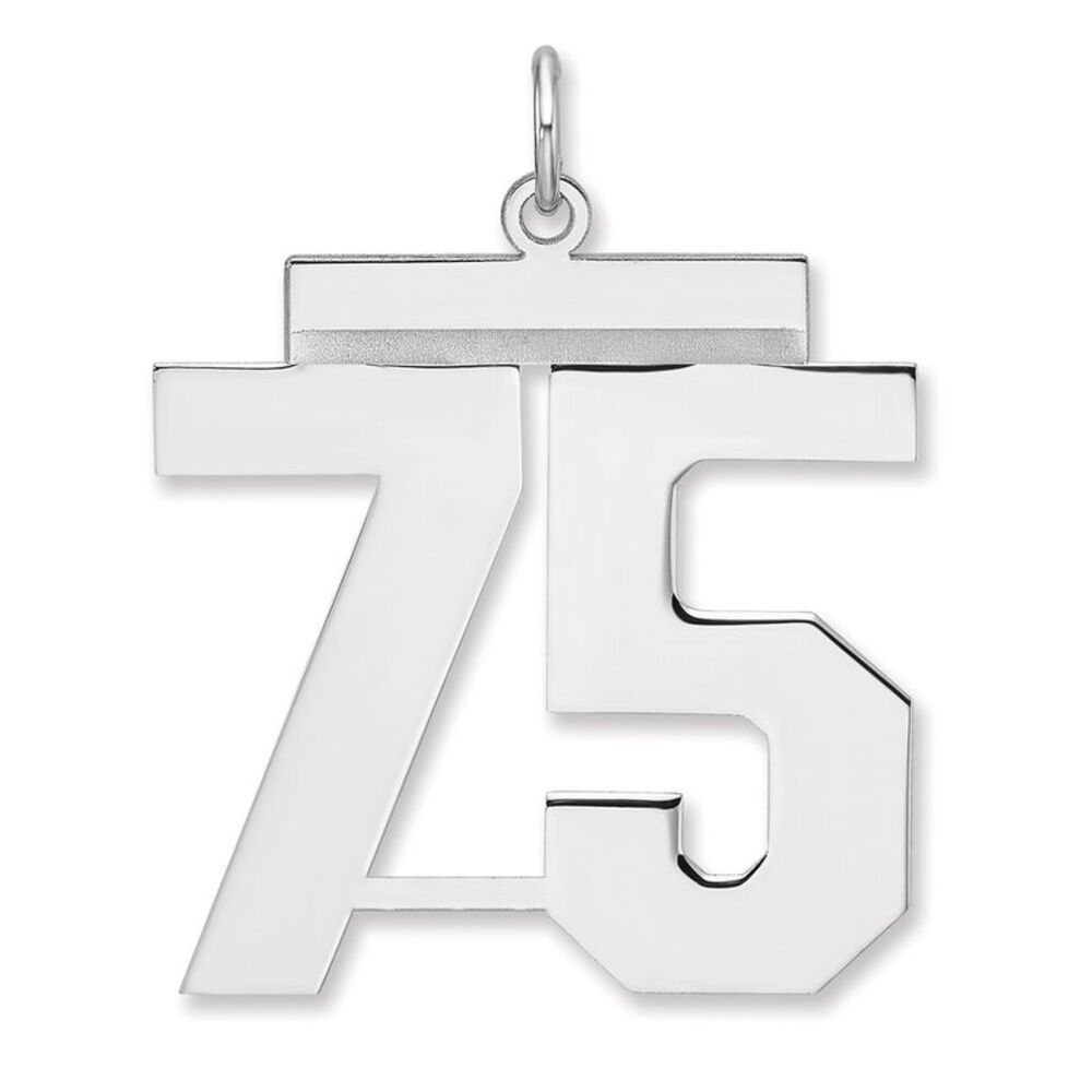 Sterling Silver, Athletic Collection, XL Polished Number 75 Pendant
